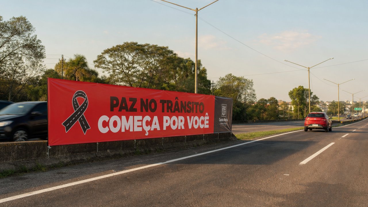 Faixa da campanha Maio Vermelho em rodovia da Região das Missões RS